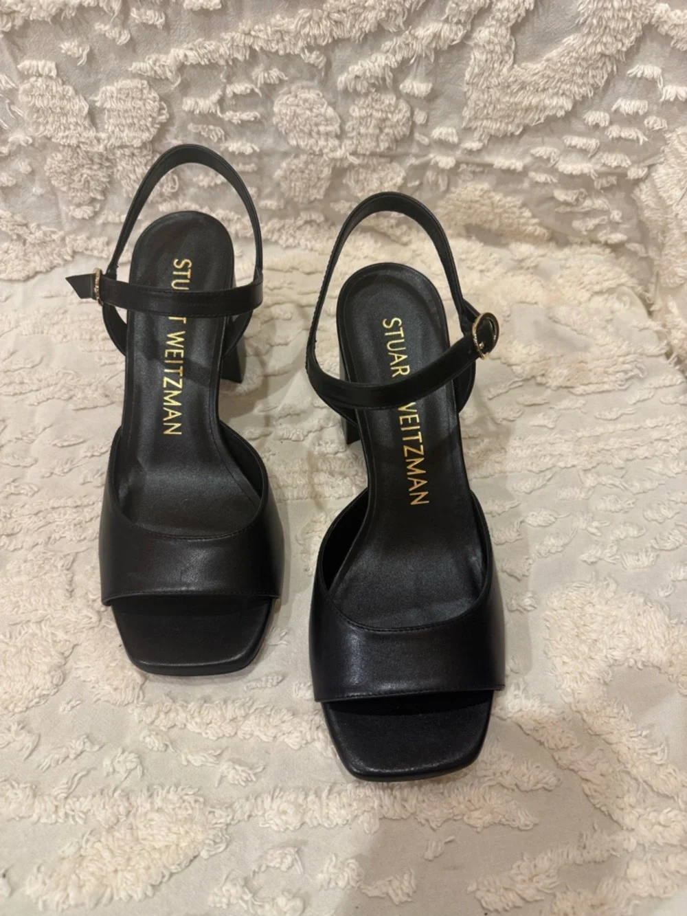 Stuart Weitzman Black Leather Block Heel Slingback Sandals #620